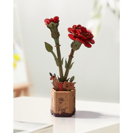 Wowood 3D Flower Wooden Puzzles for Adults-Red Carnation, DIY Wooden Flowers Model Kit Building Set Crafts for Adults to Build, Botanical Collection/Ideal Creative Gift Ideas/Housewarming (124PCS)