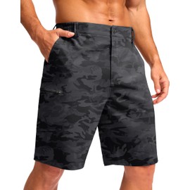 G Gradual Men's Casual Shorts 7"/ 9" Lightweight 4 Pockets Stretch Quick-Dry Summer Shorts for Golf Work Hiking Trips(9", Black Camo, XL)