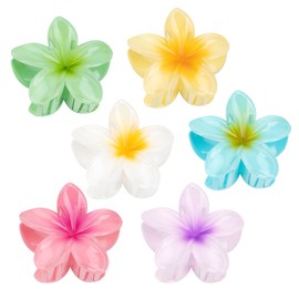 Kivzex 3.4inch Medium Hawaiian Flower Hair Claw Clip for Women 6Pack Plumeria Flower Hair Clips for Thick Thin Hair Hawaii Hair Accessories