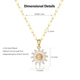 Dochais Women's Sun Chain, 14K Gold Plated Layering Necklace with Sun Pendant, Adjustable Sun Chain, Gold Chain, Waterproof for Women, Girls, Gifts, Brass, No Gemstone