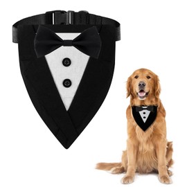 Dog Collars, Formal Dog Tuxedo Wedding Dog Bandana,Suitable for Medium and Large Dogs Bow Tie Dog Collar,Dog Valentines Outfit Birthday Cosplay HITDER(Black Bow-M)