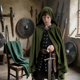 JEGERMIG Kids Medieval Hooded Cape Renaissance Cosplay Cloak Wizard Costume 3'4"-3'11"