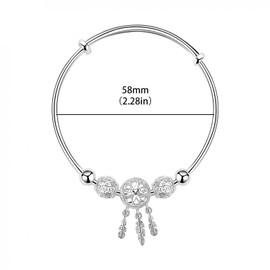 Pulsera de Plata Atrapasueños para Mujer, Incluye Brazalete de Plata Mujer Ajustable y un par aretes de Plumas para mujer, Set joyería moda para regalo Mujeres cumpleaños y Día de la Madre