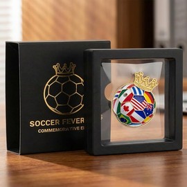 2026 International Football Commemorative Enamel Pin with Clear Display Case – Premium Crowned Ball Lapel Pin, Collectible Sports Souvenir Gift for Hats, Bags & Lanyards