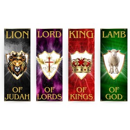 BaloeDesigns Sets of 4 Church Banners for Sanctuary Wall with Scripture | Welcome Praise Hanging Signs For Church | D7