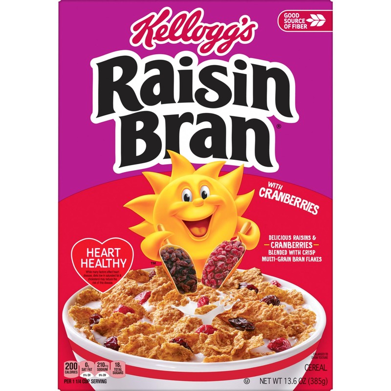 Kellogg's Raisin Bran with Cranberries Breakfast Cereal, Fiber Cereal, Family