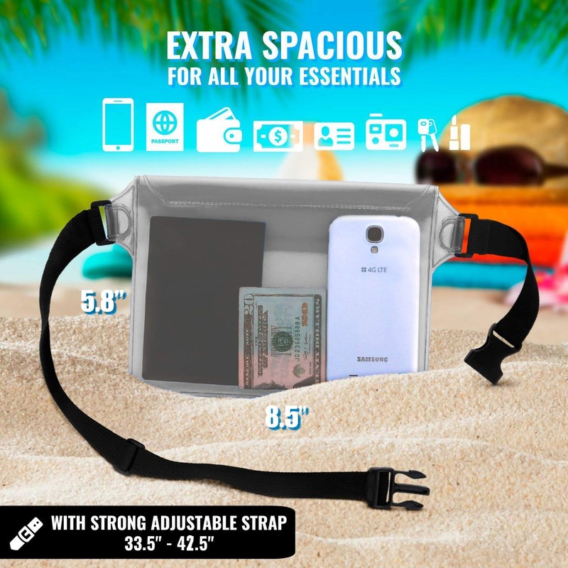 AiRunTech Waterproof Pouch with Waist Strap (2 Pack) | Beach