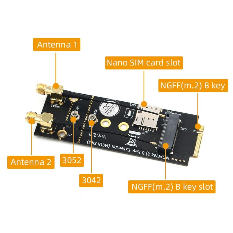 Mustpoint M.2(NGFF) Key B Adapter with SIM Card and Antenna