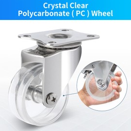 Fixhando 2 Inch Stainless Steel Casters Wheels Set of 4, Anti-Corrosion, 360-Degree Rotation, Non-Marking Casters Set of 4 Plastic Clear Wheels for Furnitures,Labs,Hospitals,Restaurants （4 no Brake