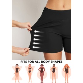 BALEAF Women's Swimming Shorts, Tummy Control UPF50+ Swimming Trunks, Quick Drying Swimming Trunks, High Waist Board Shorts, Swimming Bottom with Pockets, A-Black