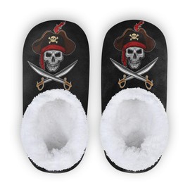 Glaphy Pirates Skull Kids Slippers for Girls Boys, Memory Foam Slip-on Home House Slipper for Bedroom Travel