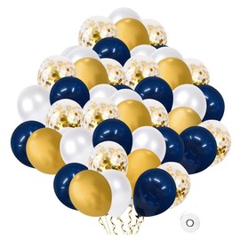HappyHome 50 Balloons with Glitter Gold, Navy, White, 4 Types, Extra Thick Latex Balloons (Gold)