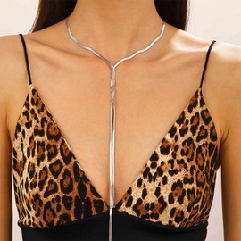 Dervivea Gothic Twist Snake Chain Necklace Snake Chain Y Lariat Necklace Silver Herringbone Chain Necklace Snake Chain Y Necklace Flat Snake Chain Choker Necklace Long Chain Drop, Zinc, No Gemstone