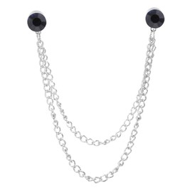 PATIKIL Rhinestone Chain Brooch Pins, Round Crystal Tassel Chain Hanging Fashion Crystal Lapel Suit Pins for Women Men Clothes Dress Bouquet Coat Hat Bag, Silver Tone (Dark Blue)