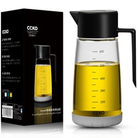 Olive Oil Dispenser Bottle for Kitchen with Leakproof and Dust Cover, Auto-Open & Close Glass Olive Oil Bottle with Non-Slip Bottom 600ml Cooking Oil and Vinegar Cruet Dispenser (Black)