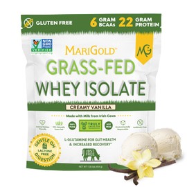 MariGold Grass-fed Whey Protein Isolate Powder - Creamy Vanilla Flavor - 1 Lb Bag | 100% Pure, Cold-Processed, Micro-Filtered, Undenatured, Non-GMO, rBGH Free, Soy Free, Gluten Free, Lactose Free