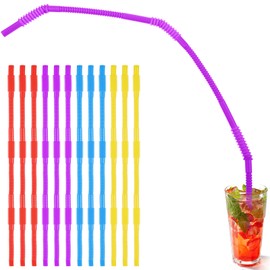Geiserailie 12 Pieces Flexible Drinking Straws Extra Long Bendy Plastic Straws for Party Camping Limited Mobility Situations Dishwasher(Red, Yellow, Blue, Purple, 28 Inches)