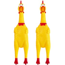 Xeehwb 2 Pcs Large Rubber Chicken, Screaming Dog Toys, Yellow Squawking Squeaky Toy, Prank Noise Maker 12 Inch