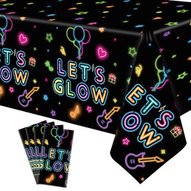 Dvaorc 4 Pack Let's Glow Tablecloth Party Table Cover Neon Party Tablecloth 51x86 Inch Glow Party Tablecloth Neon Glow Table Cover Glow in The Dark Birthday Party Decorations(Glow -2)