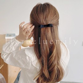 Herbeluemily Barrette Ribbon, Set of 2, Satin, Simple, For Adults, Formal, Stylish, Hair Clip, Present, Black + Navy