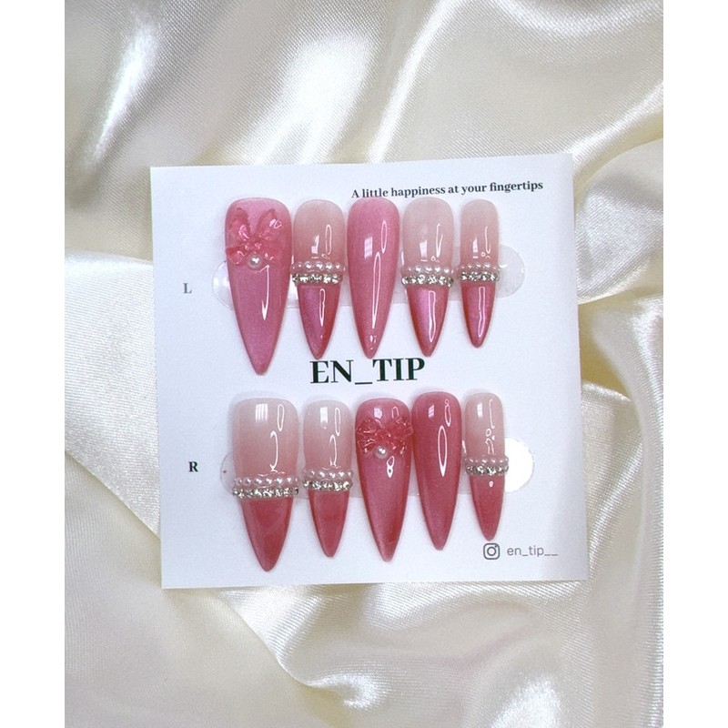 Cherry Pink Glow Handmade Nail Tips - Egg Coffin /