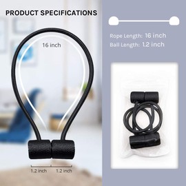 Pretty Jolly 4 Pack Magnetic Curtain Tiebacks 16 Inch Modern Handmade Weave Rope Curtain Holdbacks Convenient Decorative Curtain Drape Tie Backs for Home and Office Window Drapery (Black)