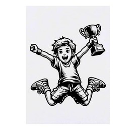 'Boy With Trophy' Temporary Tattoo - Water Resistant, Skin-Safe, Non-Toxic Transfer (TO00075439)