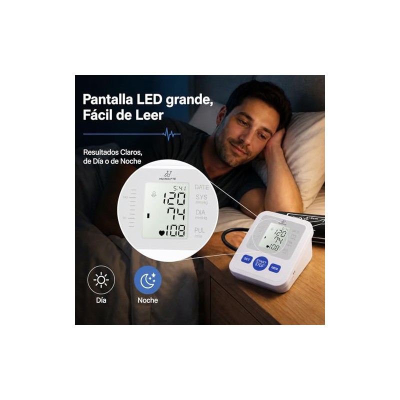 Tensiómetro de brazo MUINAIFTE, tensiómetro digital con pantalla, medición automática