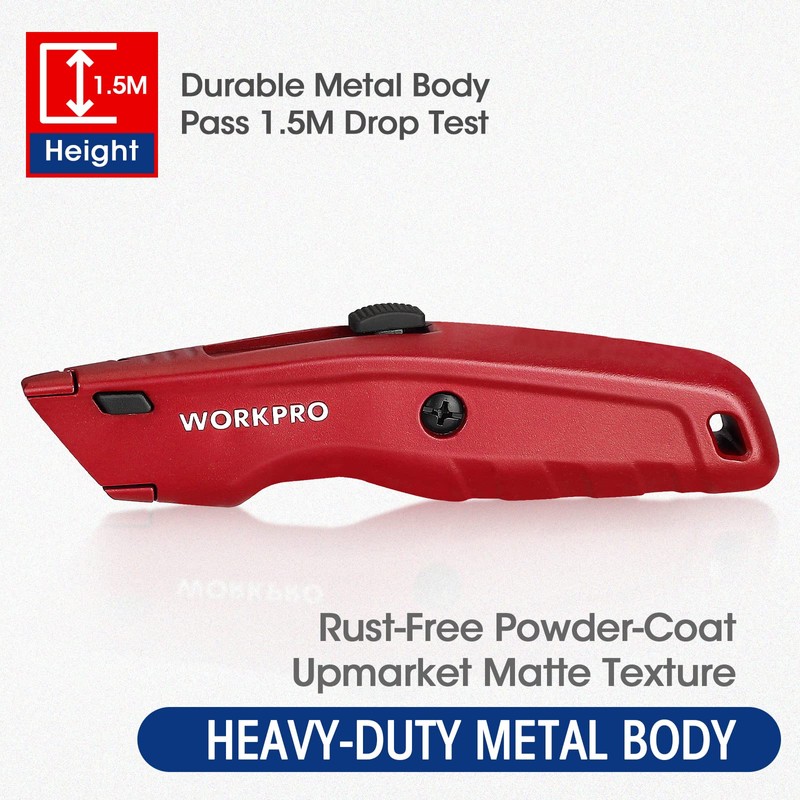 WORKPRO Premium Utility Knife, Retractable All Metal Heavy Duty Box