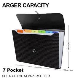 COZY CORE 7 Pockets Accordion File Organizer with Sticker, Expanding File Folder, A4 Letter Size Paper Document Receipt Organizer, Accordian Filing Folder for Classroom, Office and Travel