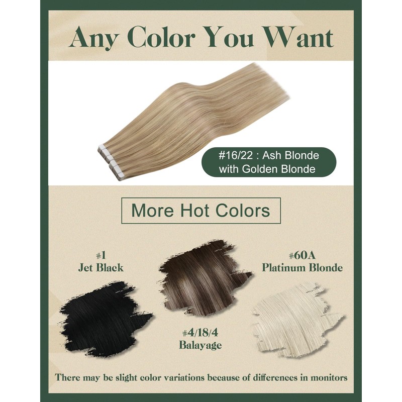 Ugeat Tape Real Hair Extensions, Blonde Highlight Remy Tape Extensions,