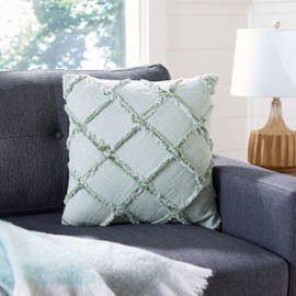 Safavieh Home Collection Ashlin Sage Green Trellis Fringe 18-inch Square Decorative Accent Throw Pillow (Insert Included) PLS6526H-1818, 19"x19"