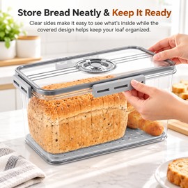 Bread Storage Container for Kitchen Organization – 32.5 × 17.5 × 15.3 cm PET+PE Food Box with Time-Recording Lid