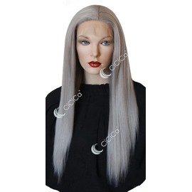 CiCiCa - “KIKI”, Lace Front Wigs, 28 Inches Long Wig, Straight Wig with Side Bangs, White Gray Wig, Swiss Lace Wig, Premium Heat-Resistant Synthetic Hair Replacement Wigs for Women.