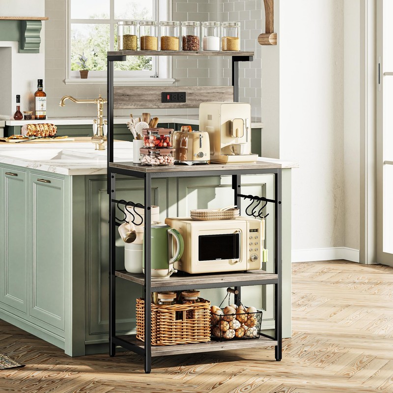 SUPERJARE Kitchen Bakers Rack with Power Outlet, Coffee Bar Table