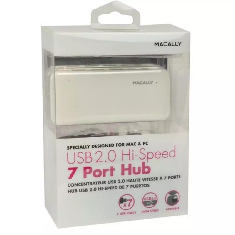 Macally 7-Port AC Powered Hi-Speed USB 2.0 Hub (White) Includes