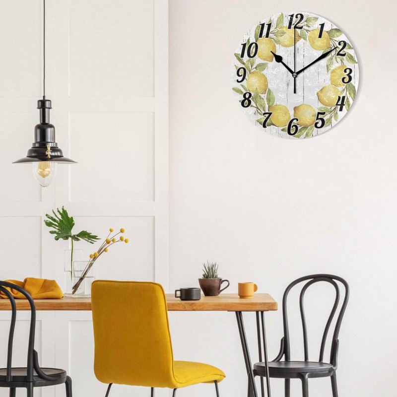 ALAZA Lemon Wreath Wooden Wall Clock Battery Operated Clock Silent