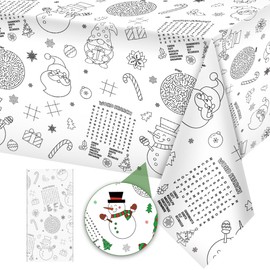 1 Pack Christmas Tablecloth, Christmas Activity Paper Tablecloth, Santa Claus, Snowman, Gnome Coloring Paper, Disposable Tablecloth for Kids, Christmas, Winter, Holidays, Birthday