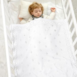 LAWKUL Cellular Blanket Baby 100% Cotton Knitted Soft Knit Crochet Blankets for Newborn Boy Girls Infants 100x80cm White