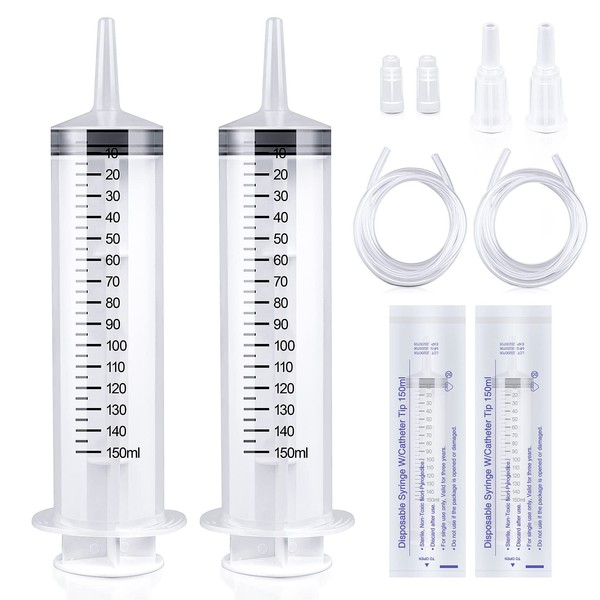 2 Packs Plastic Syringes with 2 Plastic Tubes for Oil