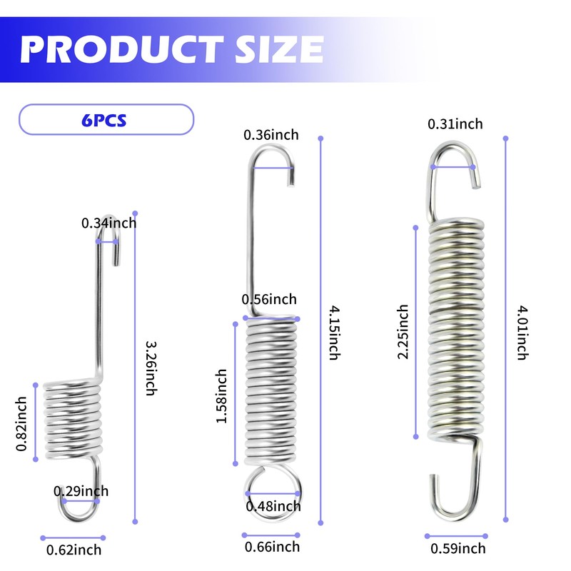 6PCS Motorcycle Kickstand Springs with 3 Size,Steel Kick Stand Spring