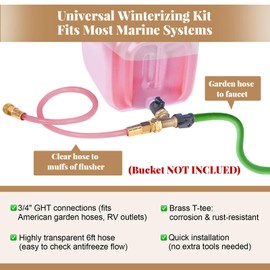 Boat Winterizing Kit-DIY Marine Engine Antifreeze Flushing Kit,Boat Winterization Accessories for Inboard Outboard Motors with Hose, Brass T-Fitting, Straight & Ball Valve,ANTIFREEZE TANK NOT INCLUDED