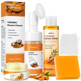4Pcs Turmeric Skin Care Set- Soap Bar, Facial Cleanser, Toner & Clay Mask