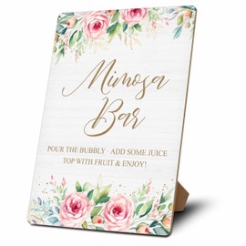 Mimosa Bar Sign, Mimosa Bar Supplies, Floral Brunch Decor, Flower 8x10 Wooden Tabletop Sign With Stand, Mimosa Bar Decor For Bridal Shower Baby Shower Wedding Birthday Christmas Party, 10