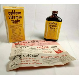 Vintage Coldene Vitamin Tonic With Iron Full Glass Bottle With Directions & Box