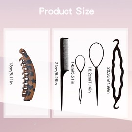 4 x Bananen-Haarnadeln (glänzend/matt/Schildkröte) + Frisier-Set, lockiges Haar, rutschfest