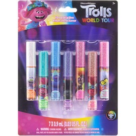 Trolls World Tour - Townley Girl Super Brillante Juego de 7 piezas de maquillaje de brillo de labios para niñas y niños pequeños, perfecto para...    