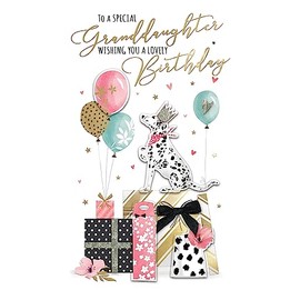Granddaughter Birthday Card Embellished Dalmatian Dog Champagne Greeting Card JGS715