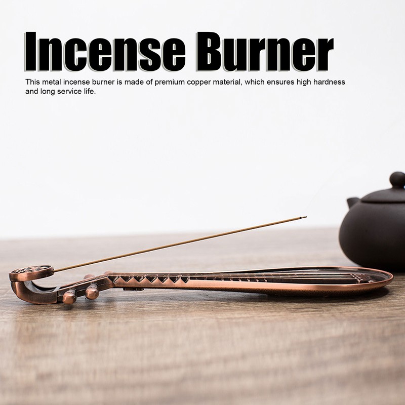Incense Burner Holder Unique Chinese Lute Design Premium Copper Sturdy