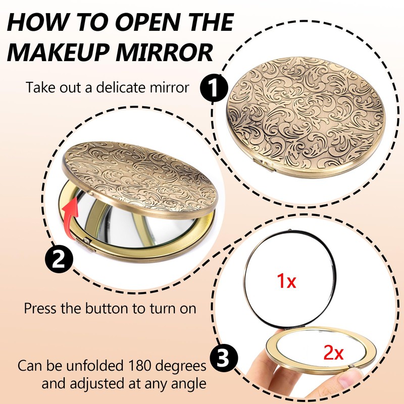 HAPUTDY Portable Compact Metal Folding Makeup Mirrors, Beautiful and Elegant,1X/2X